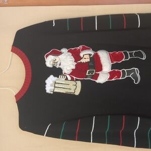 Ugly Christmas Sweater Santa Holding a Beer Thumbs Up Sweater Size Large